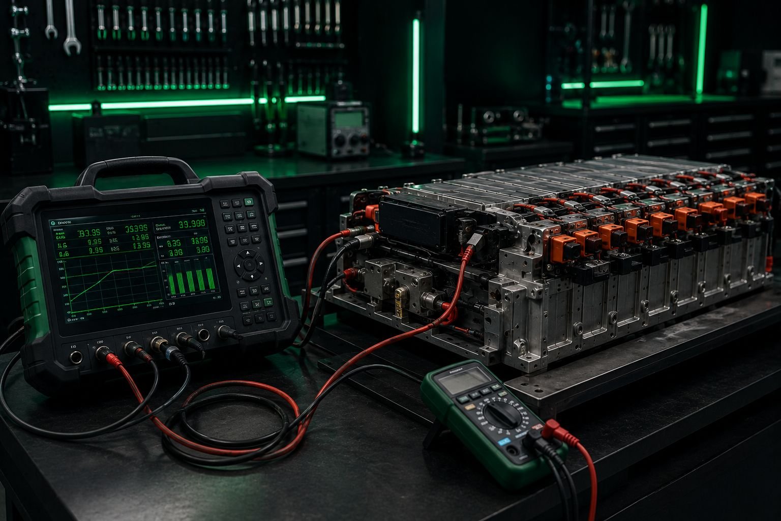 Hybrid battery testing and BMS diagnostics